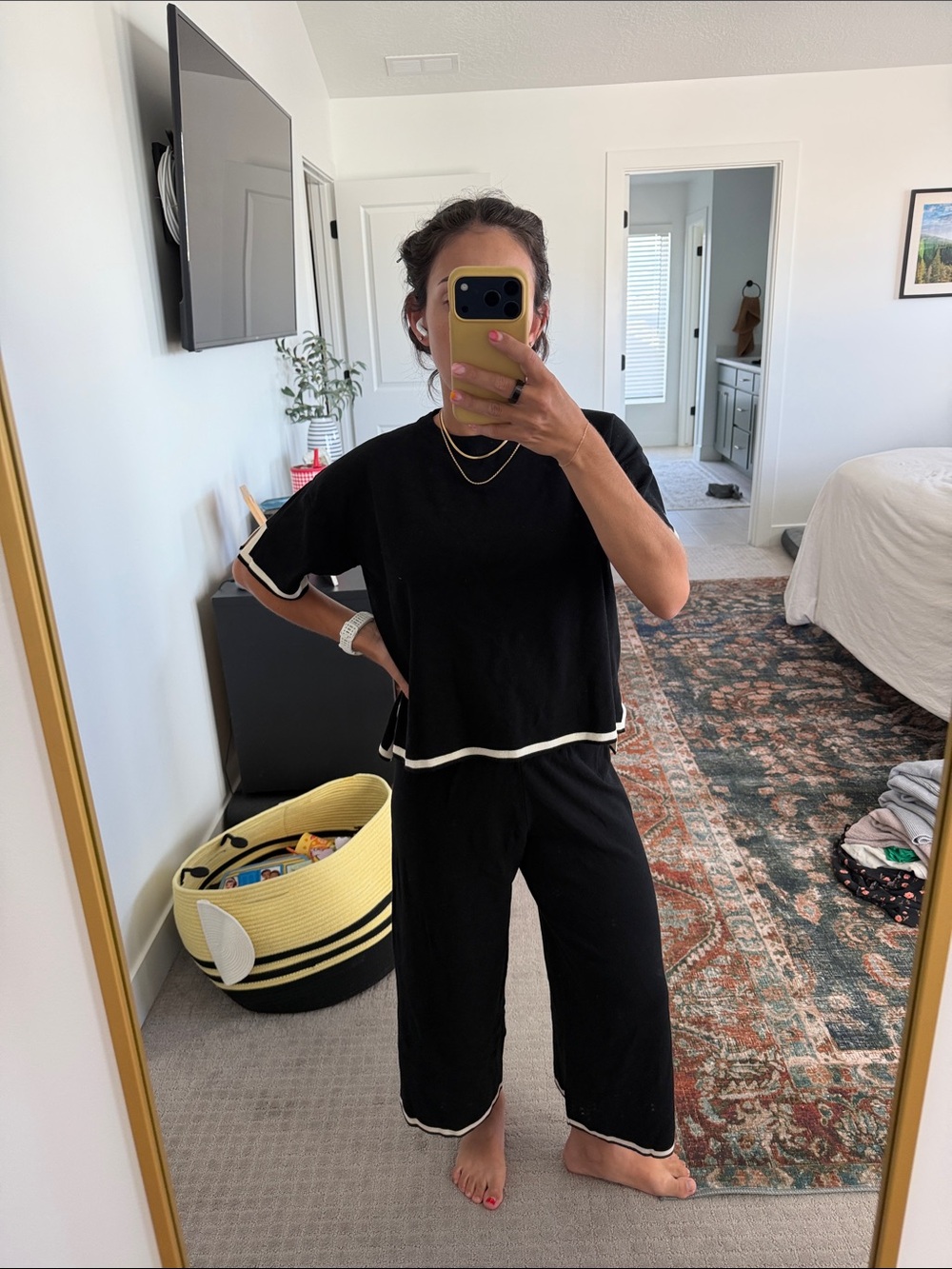 Women’s Black Short Sleeve Tee with Contrast Trim